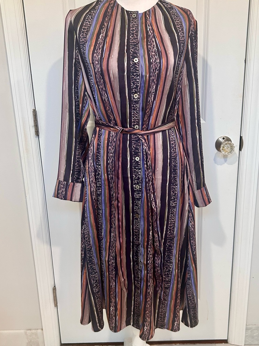 NIC+ZOE Striped Midi Shirt Dress in Black, Pink, Blue and Brown